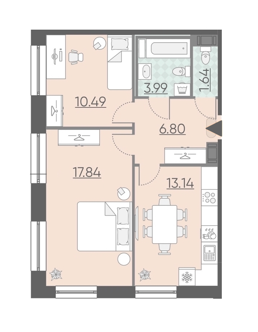 2-комнатная, 54 м² — ЖК Апарт-комплекс Neopark (Неопарк)