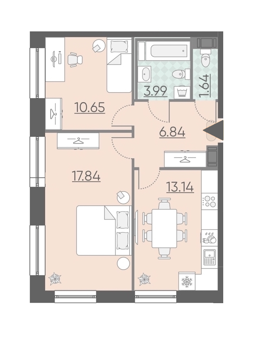 2-комнатная, 54 м² — ЖК Апарт-комплекс Neopark (Неопарк)