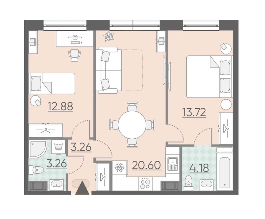 2-комнатная, 58 м² — ЖК Апарт-комплекс Neopark (Неопарк)