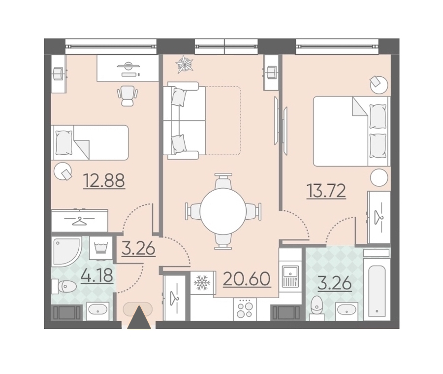 2-комнатная, 58 м² — ЖК Апарт-комплекс Neopark (Неопарк)