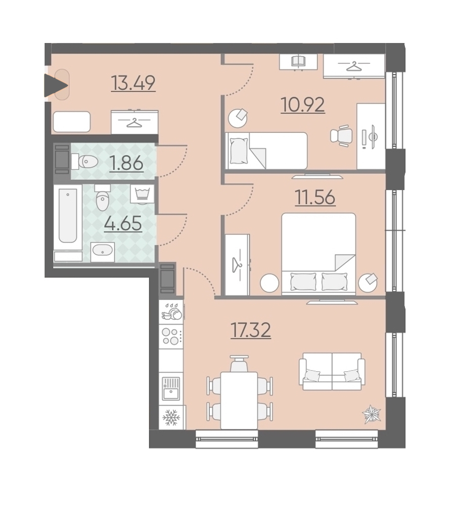 2-комнатная, 60 м² — ЖК Апарт-комплекс Neopark (Неопарк)