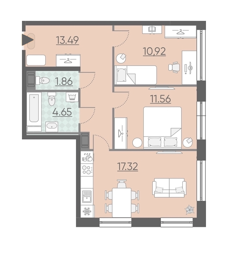 2-комнатная, 60 м² — ЖК Апарт-комплекс Neopark (Неопарк)