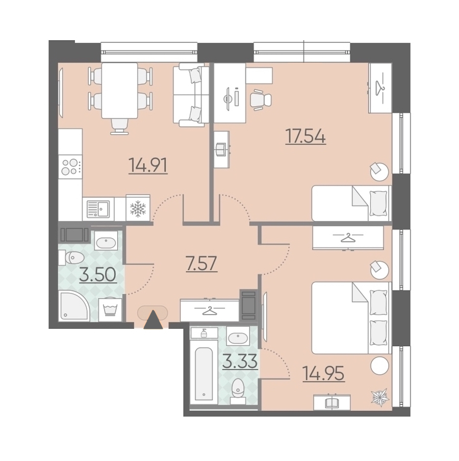 2-комнатная, 62 м² — ЖК Апарт-комплекс Neopark (Неопарк)