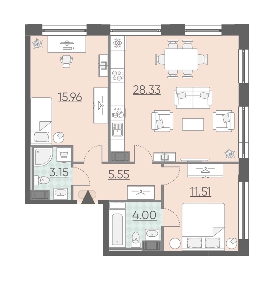 2-комнатная, 69 м² — ЖК Апарт-комплекс Neopark (Неопарк)