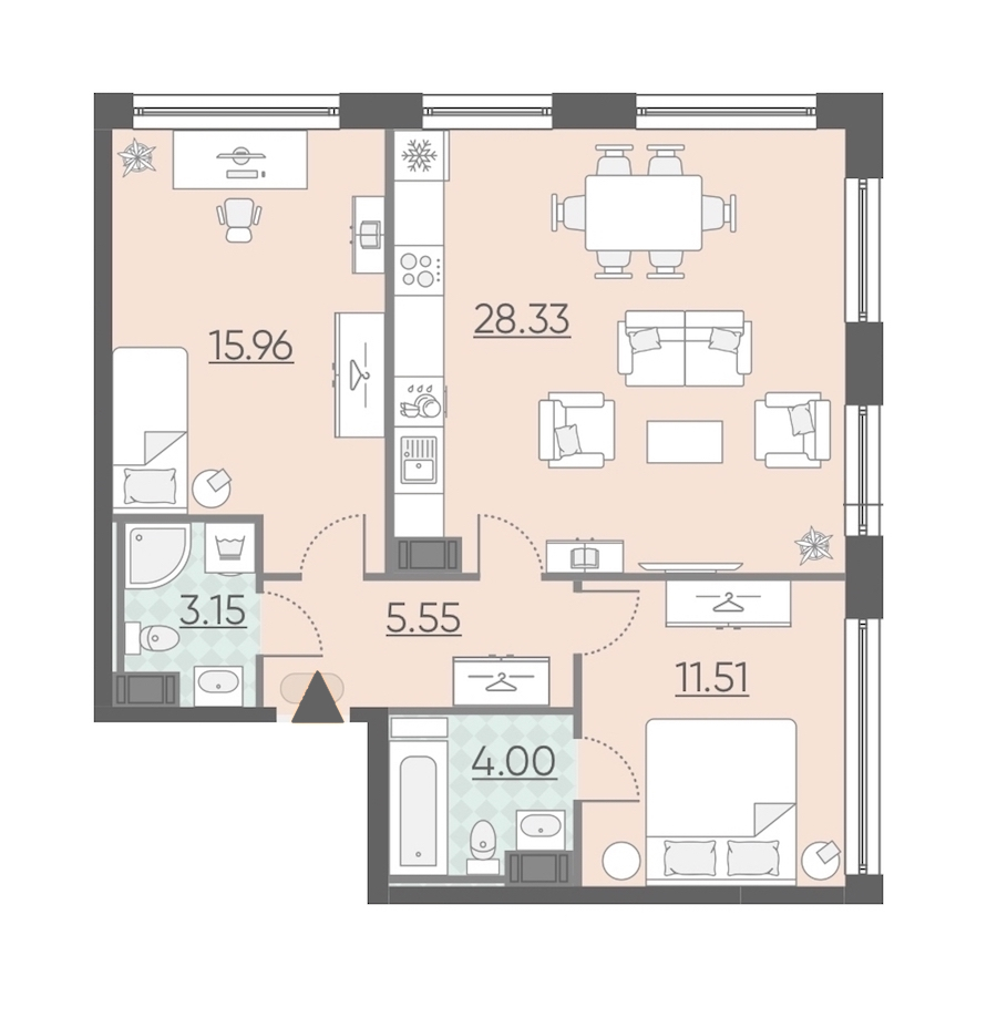 2-комнатная, 69 м² — ЖК Апарт-комплекс Neopark (Неопарк)