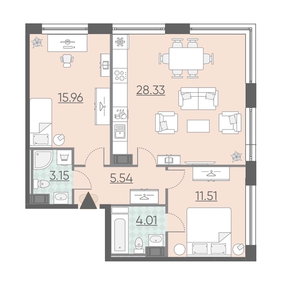 2-комнатная, 69 м² — ЖК Апарт-комплекс Neopark (Неопарк)