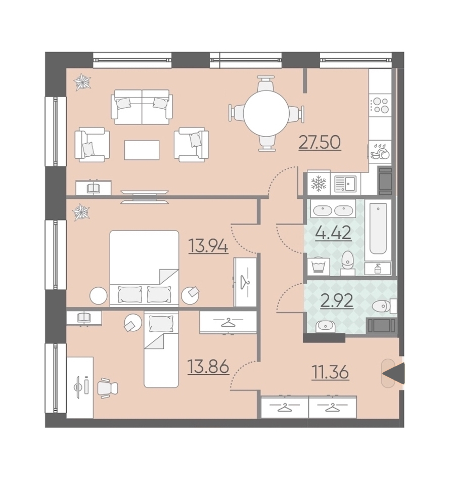 2-комнатная, 74 м² — ЖК Апарт-комплекс Neopark (Неопарк)