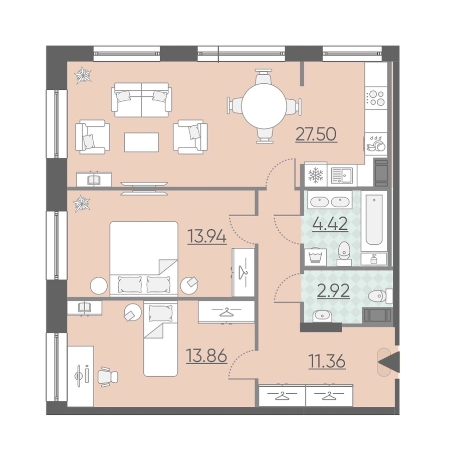 2-комнатная, 74 м² — ЖК Апарт-комплекс Neopark (Неопарк)