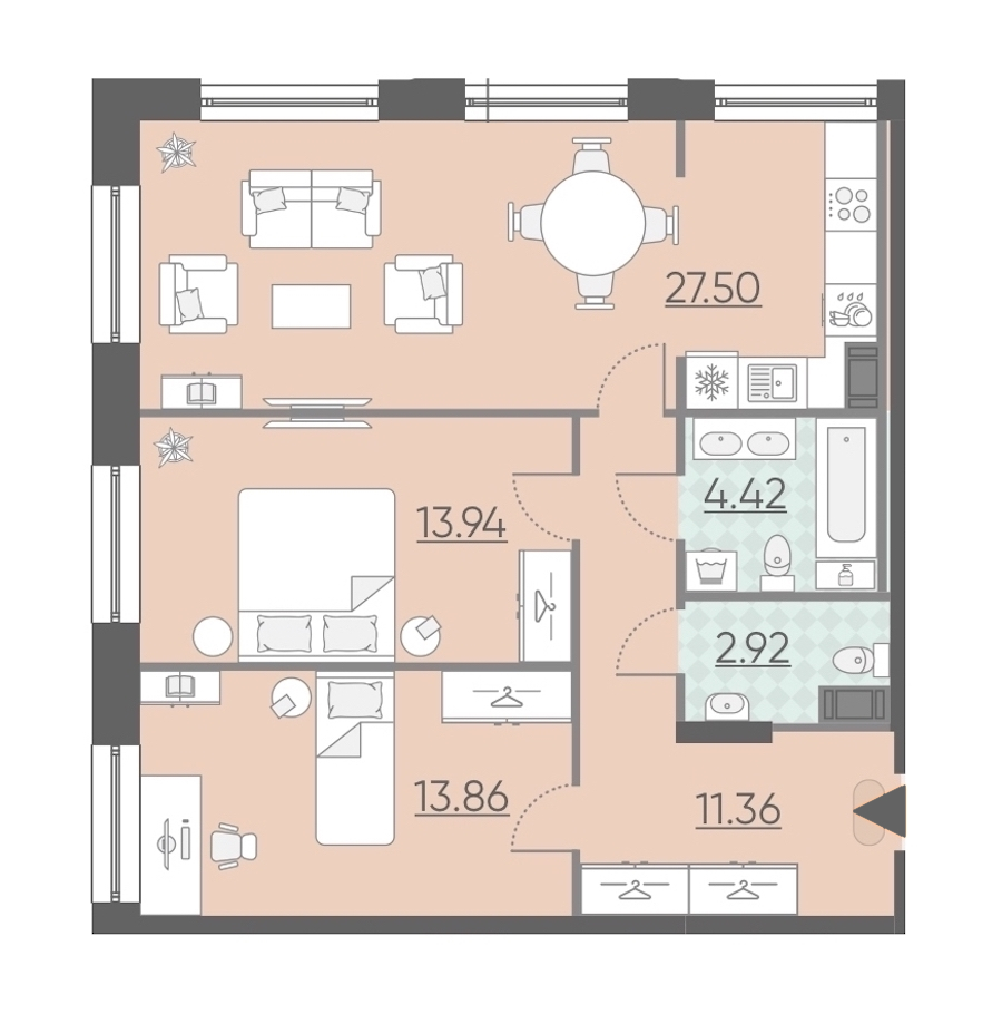2-комнатная, 74 м² — ЖК Апарт-комплекс Neopark (Неопарк)