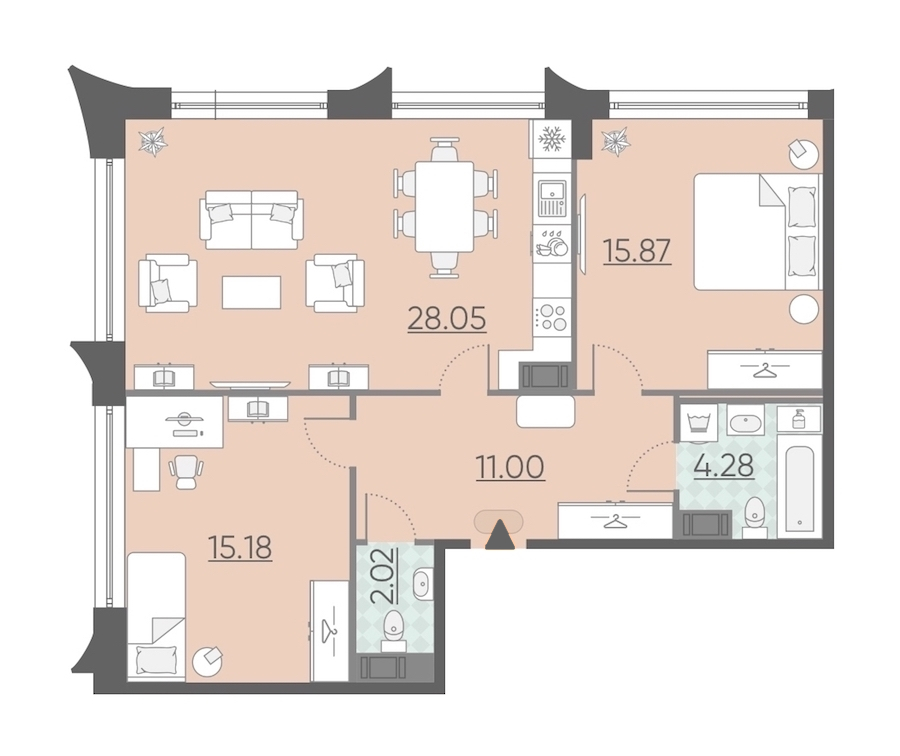 2-комнатная, 76 м² — ЖК Апарт-комплекс Neopark (Неопарк)