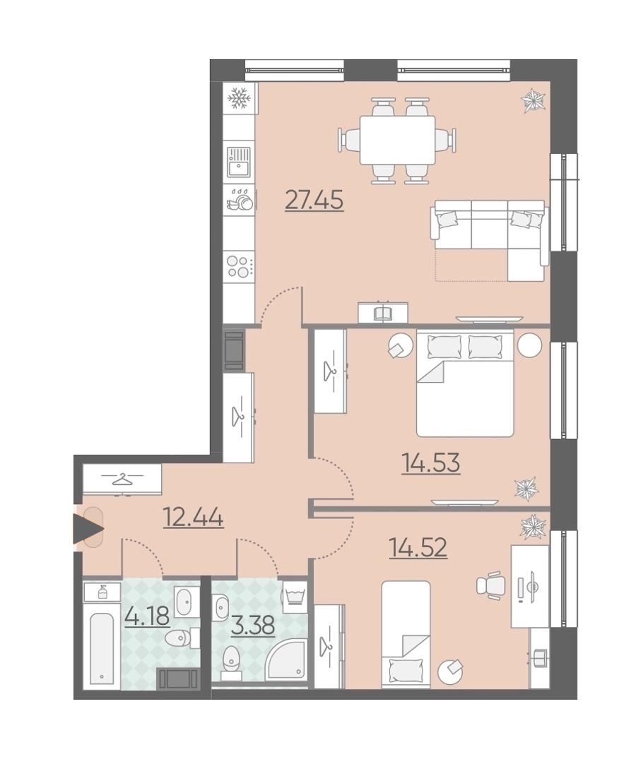 2-комнатная, 77 м² — ЖК Апарт-комплекс Neopark (Неопарк)