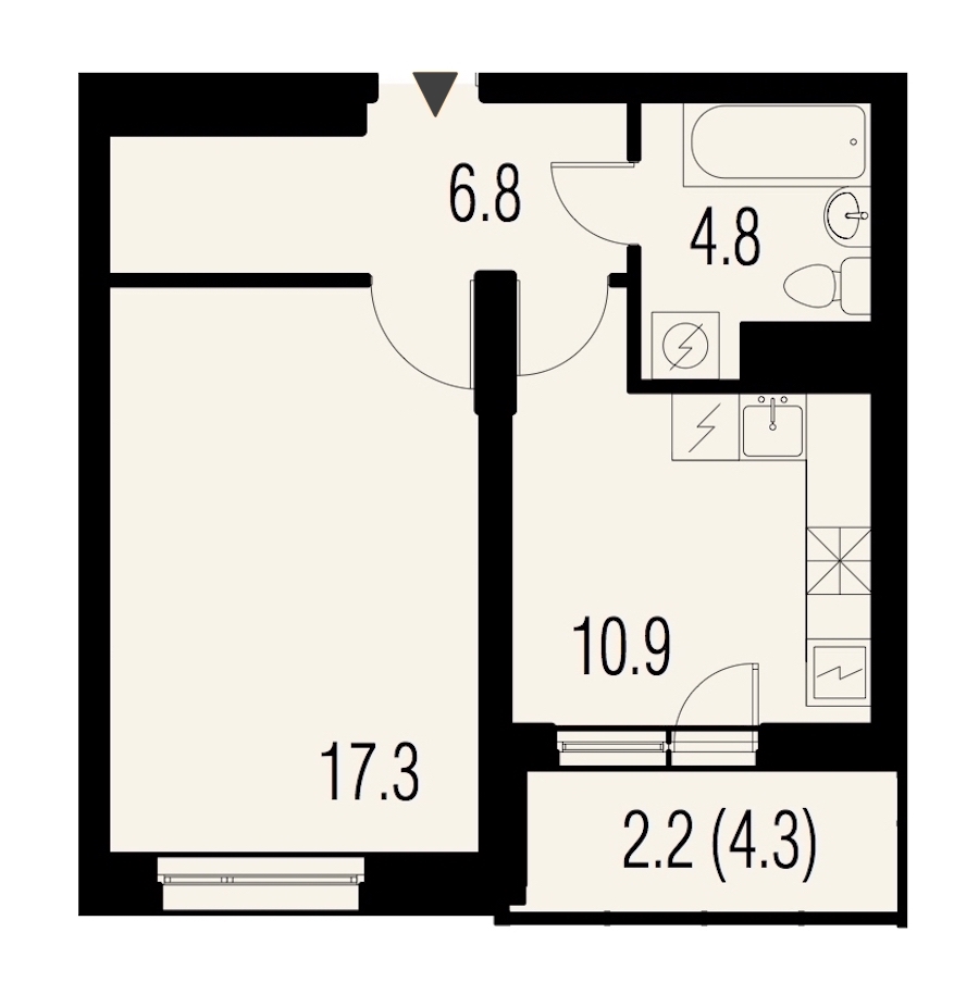 1-комнатная, 41 м² — ЖК ЖК Жемчужный Каскад