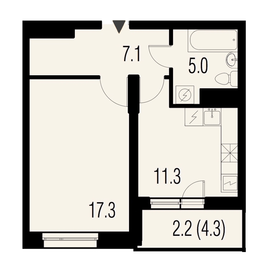 1-комнатная, 42 м² — ЖК ЖК Жемчужный Каскад