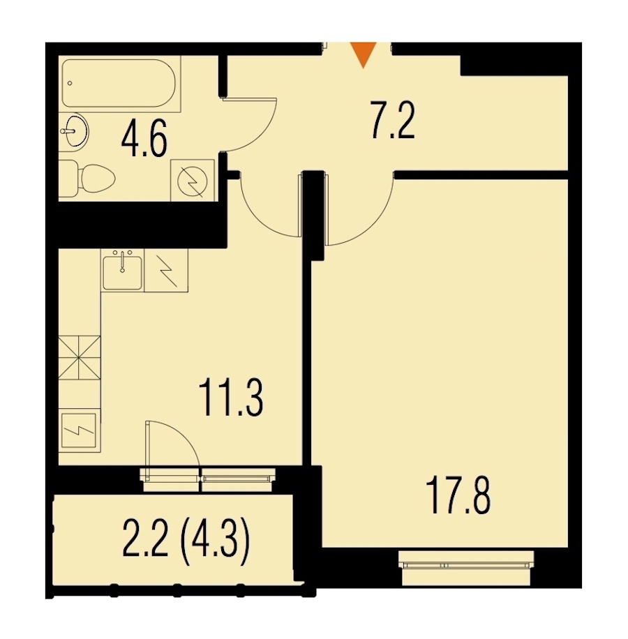 1-комнатная, 42 м² — ЖК ЖК Жемчужный Каскад
