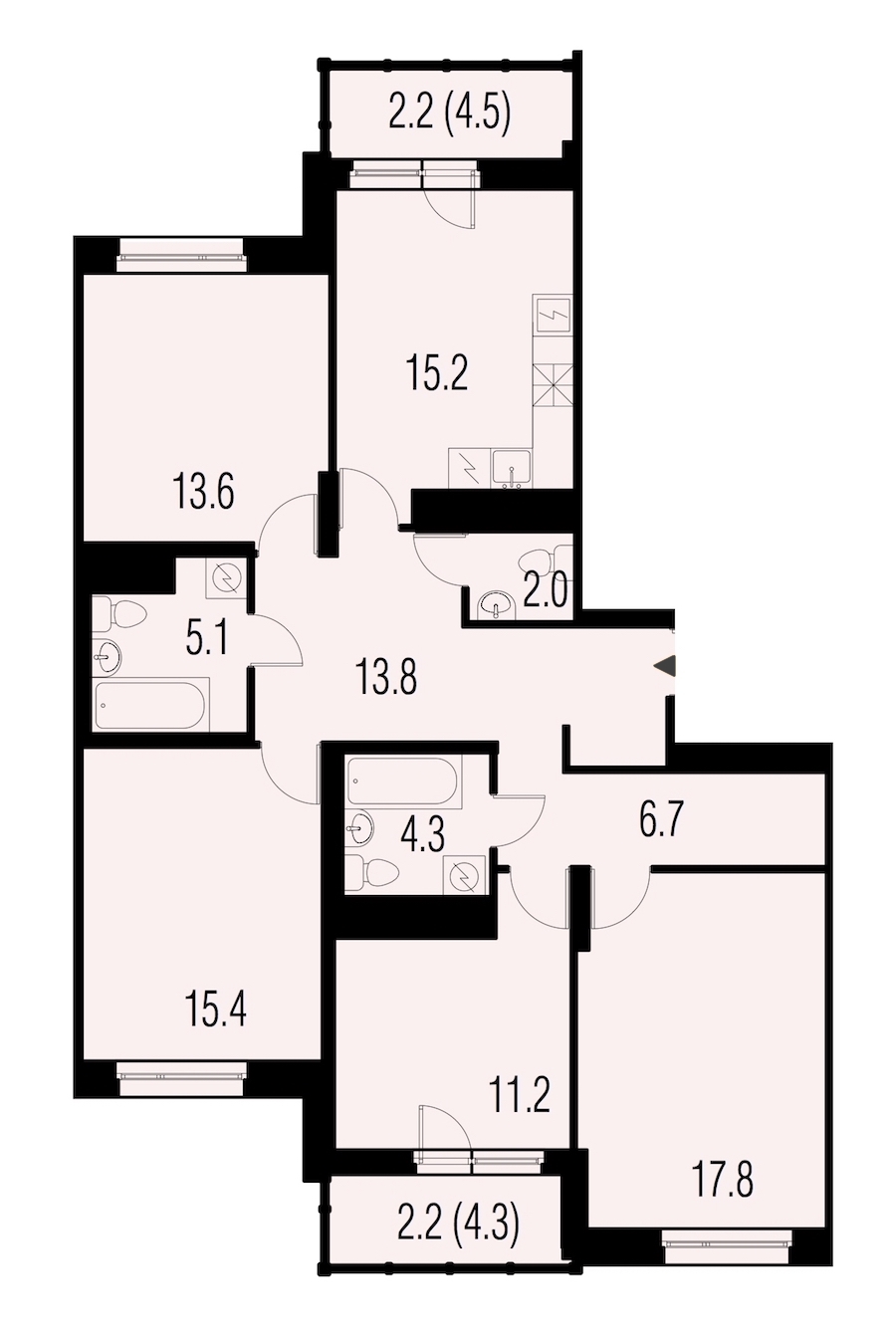 4-комнатная, 108 м² — ЖК ЖК Жемчужный Каскад