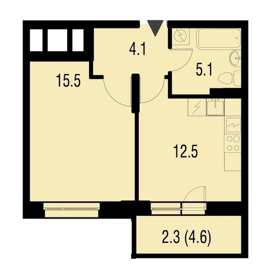 1-комнатная, 39 м² — ЖК ЖК Жемчужный Каскад
