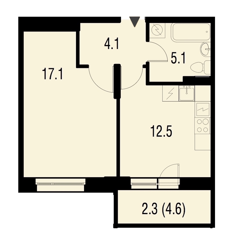 1-комнатная, 41 м² — ЖК ЖК Жемчужный Каскад