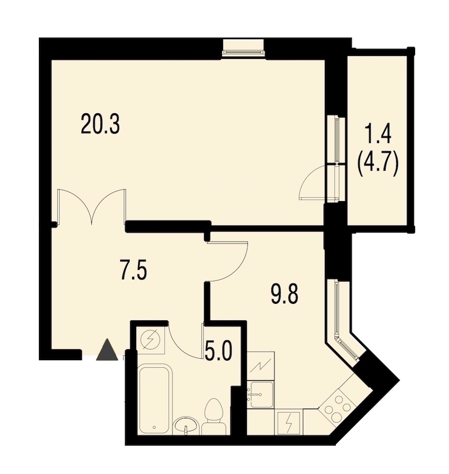 1-комнатная, 44 м² — ЖК ЖК Жемчужный Каскад