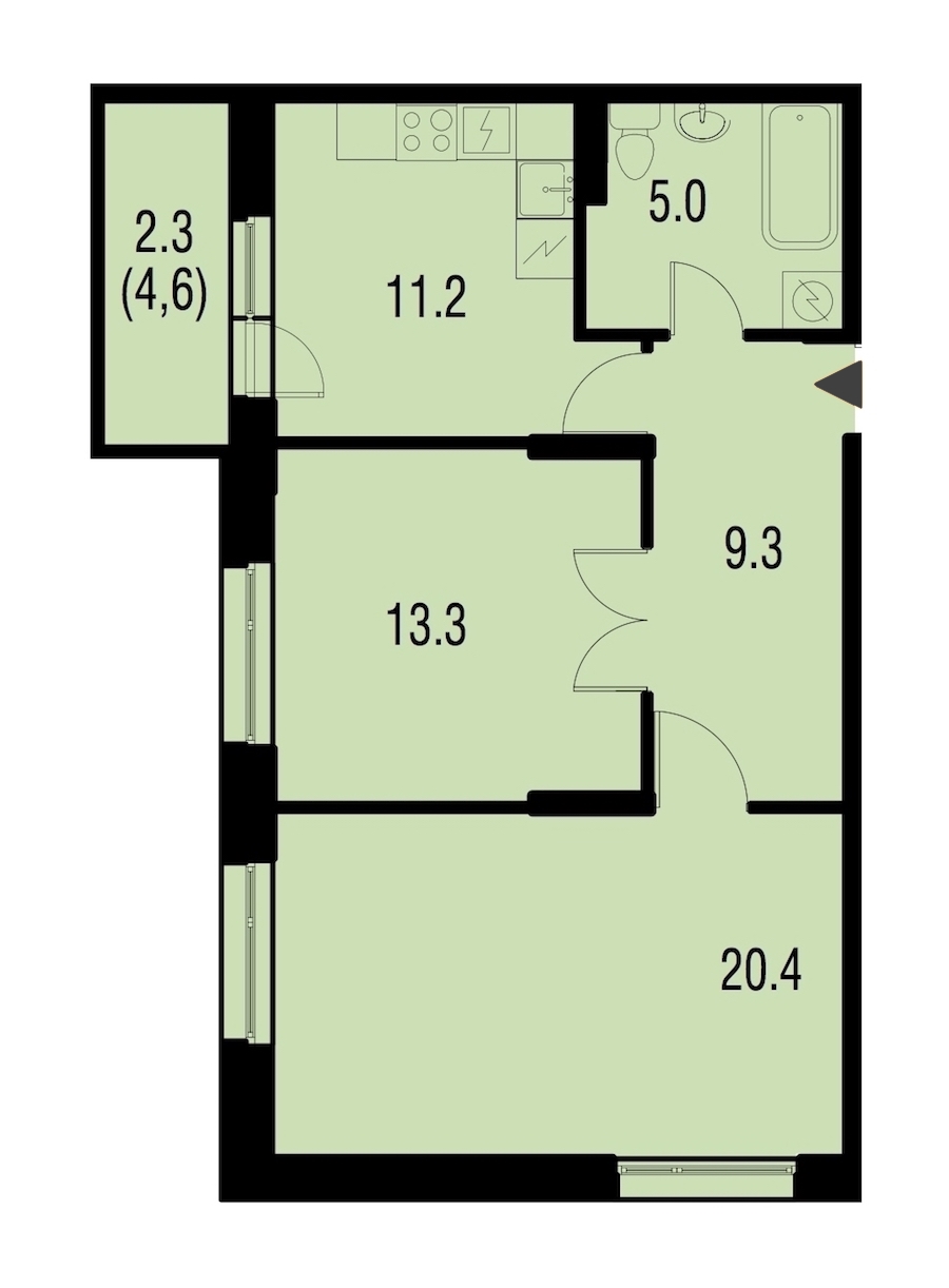 2-комнатная, 61 м² — ЖК ЖК Жемчужный Каскад