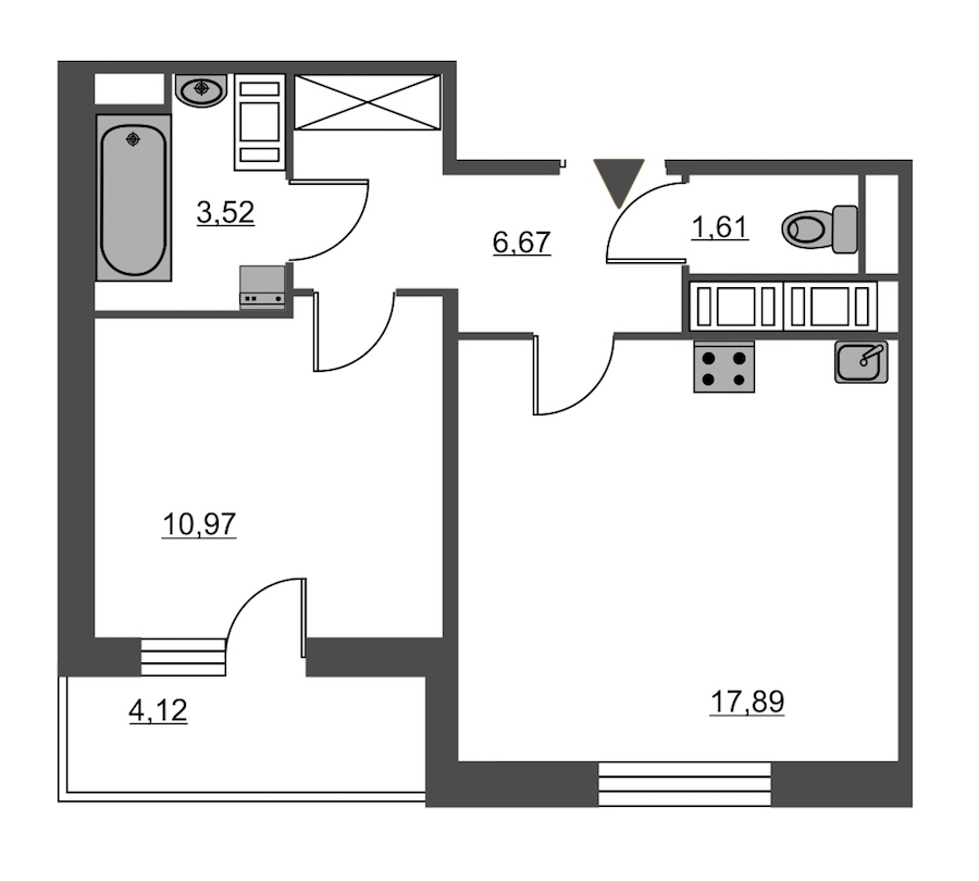 1-комнатная, 43 м² — ЖК ЖК Питер