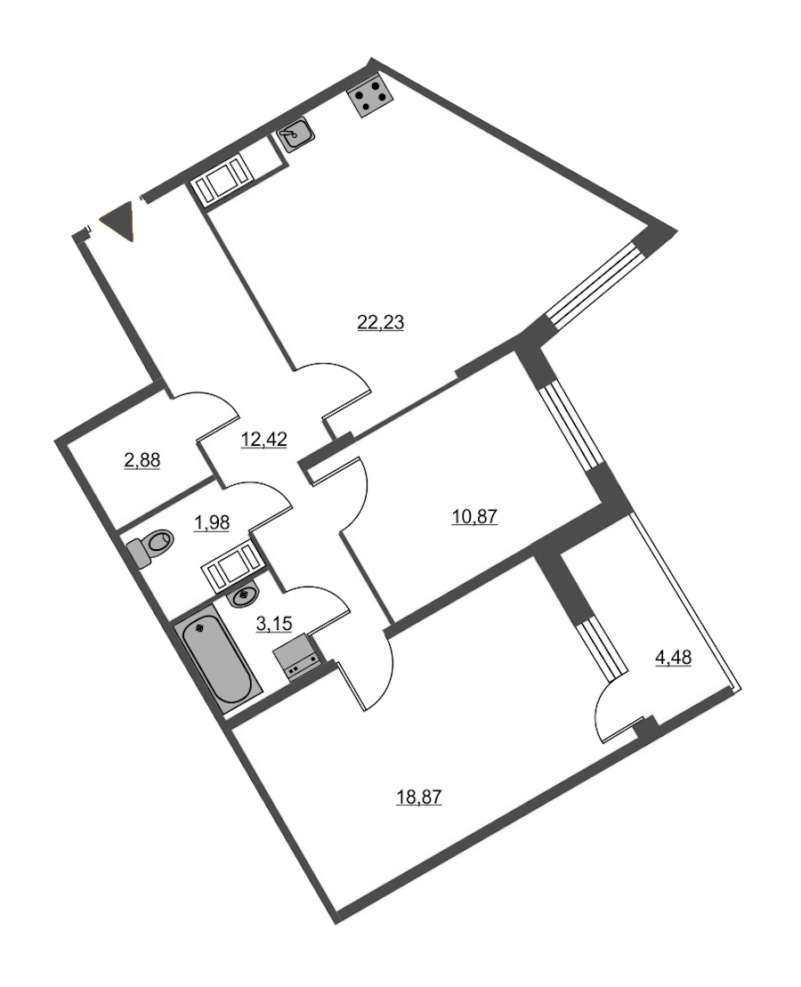 2-комнатная, 75 м² — ЖК ЖК Питер