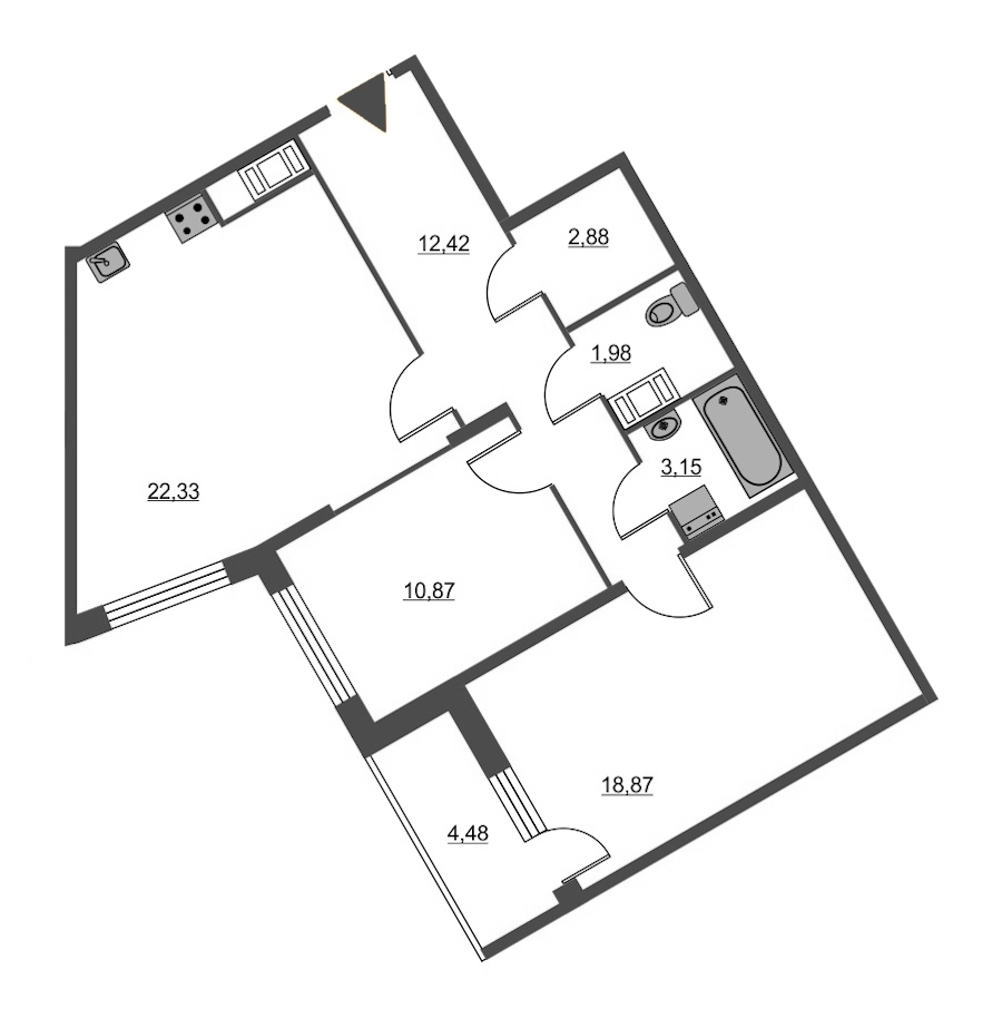 2-комнатная, 75 м² — ЖК ЖК Питер