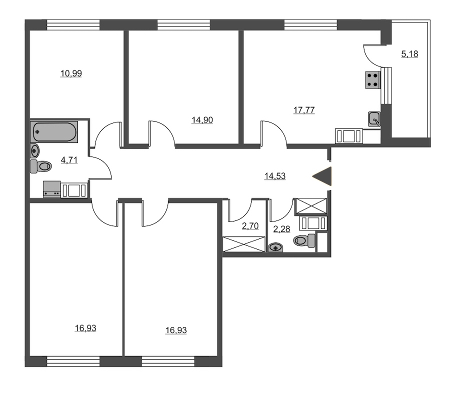 4-комнатная, 104 м² — ЖК ЖК Питер