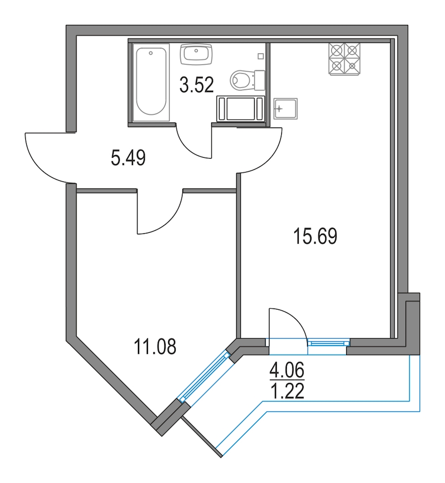 1-комнатная, 36 м² — ЖК ЖК Приморский квартал