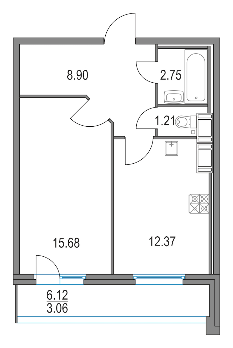 1-комнатная, 41 м² — ЖК ЖК Приморский квартал