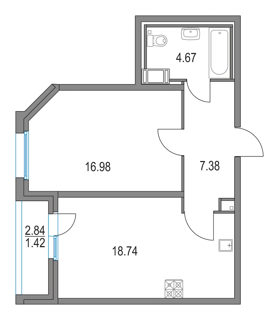 1-комнатная, 48 м² — ЖК ЖК Приморский квартал