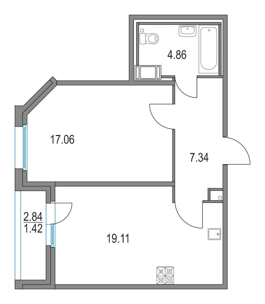 1-комнатная, 48 м² — ЖК ЖК Приморский квартал