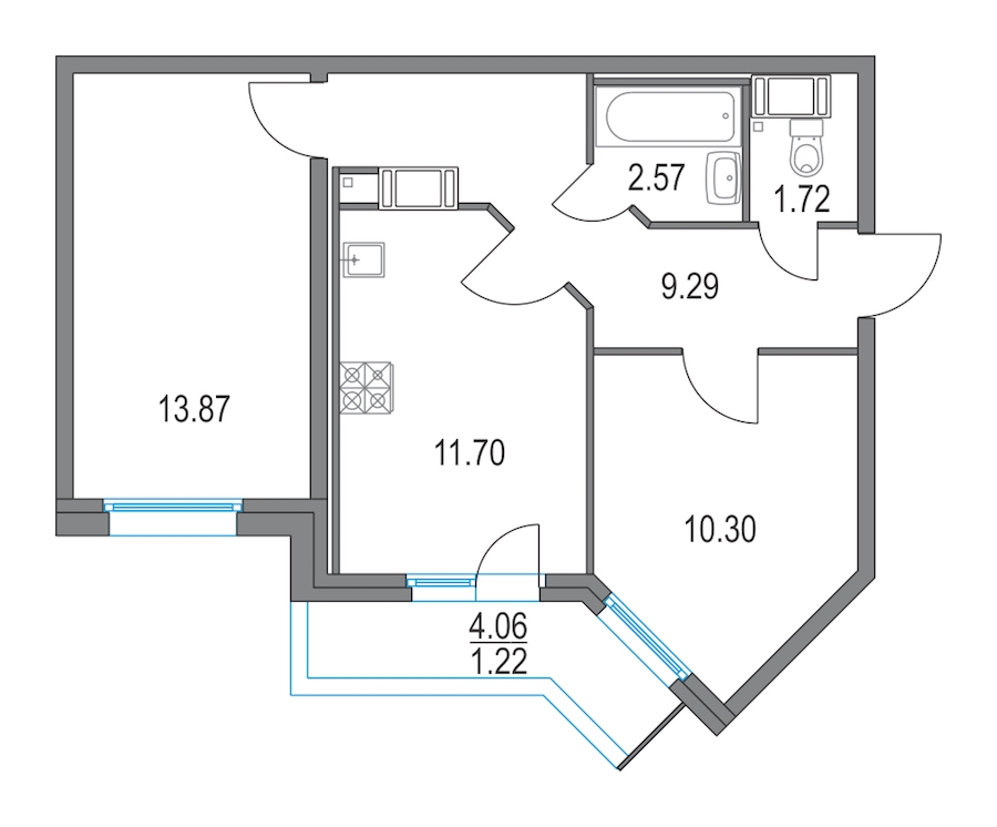 2-комнатная, 49 м² — ЖК ЖК Приморский квартал