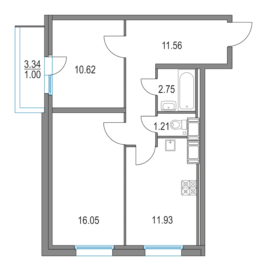 2-комнатная, 54 м² — ЖК ЖК Приморский квартал