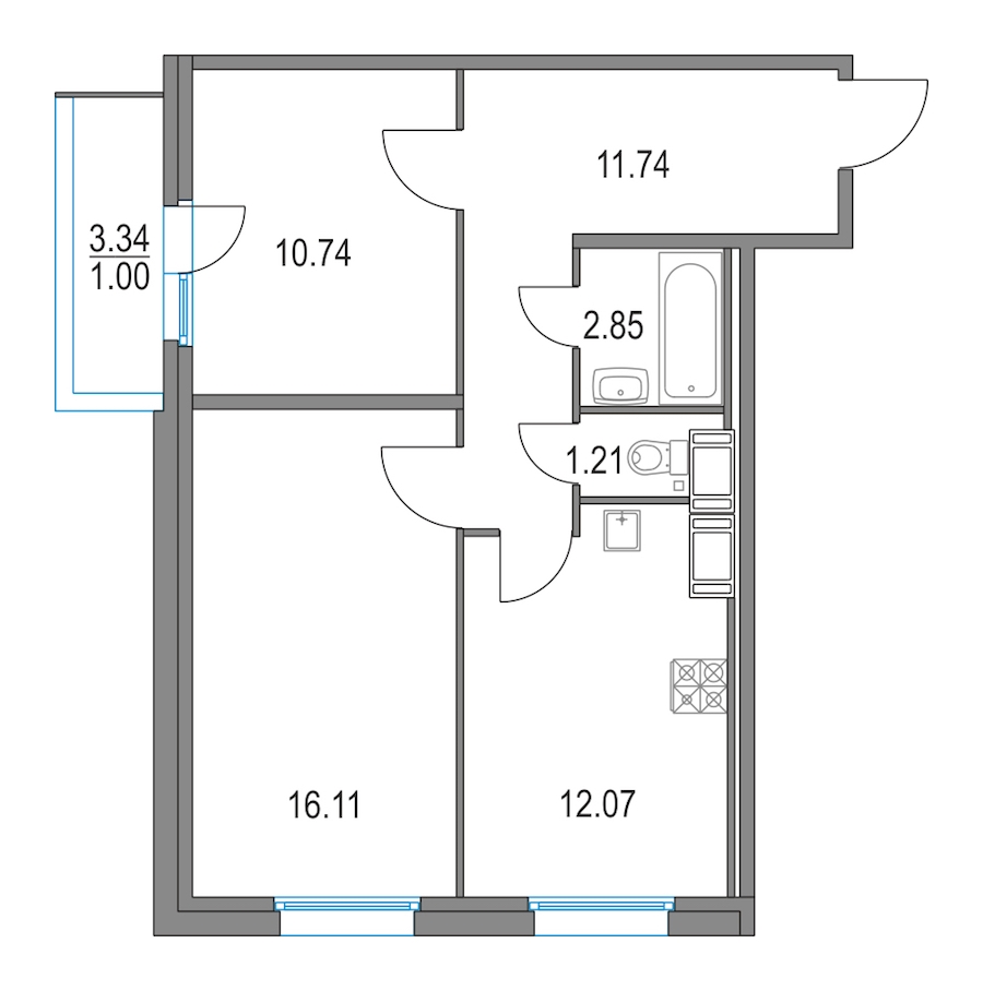 2-комнатная, 55 м² — ЖК ЖК Приморский квартал