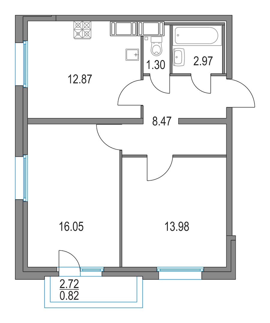 2-комнатная, 56 м² — ЖК ЖК Приморский квартал
