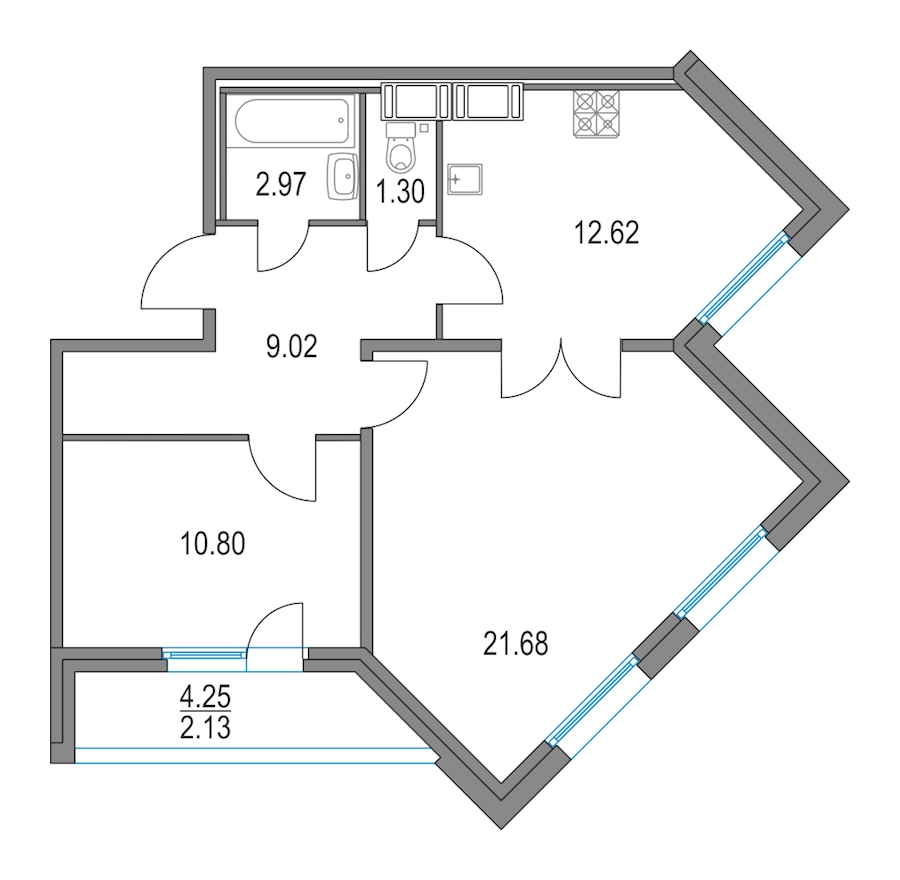 2-комнатная, 58 м² — ЖК ЖК Приморский квартал