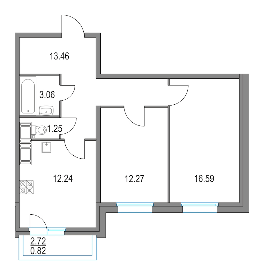 2-комнатная, 59 м² — ЖК ЖК Приморский квартал