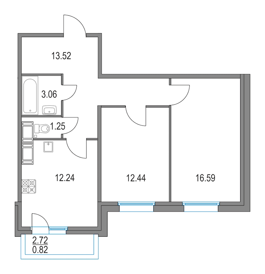 2-комнатная, 59 м² — ЖК ЖК Приморский квартал