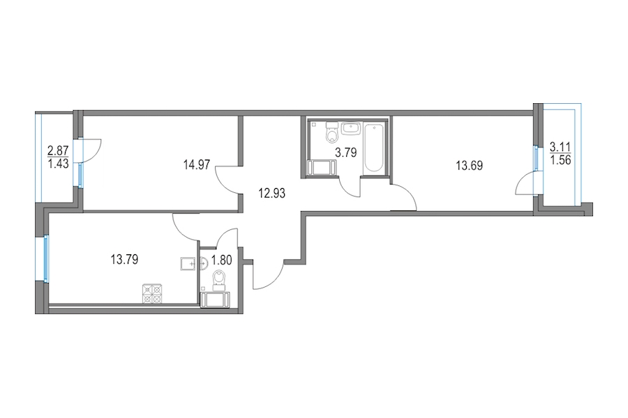 2-комнатная, 61 м² — ЖК ЖК Приморский квартал
