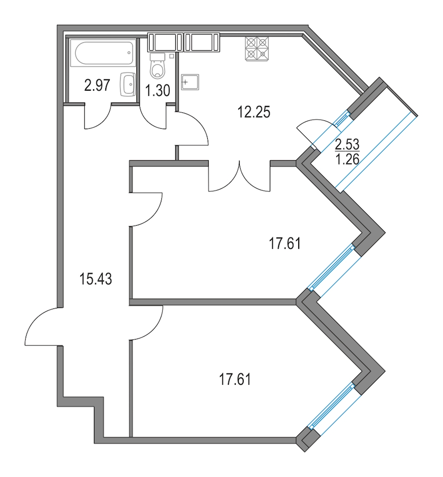 2-комнатная, 67 м² — ЖК ЖК Приморский квартал