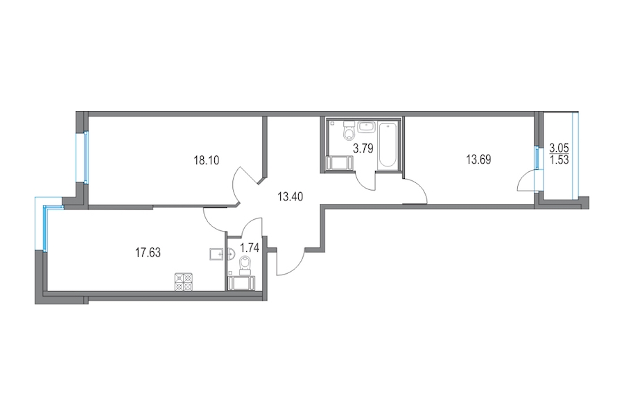 2-комнатная, 68 м² — ЖК ЖК Приморский квартал