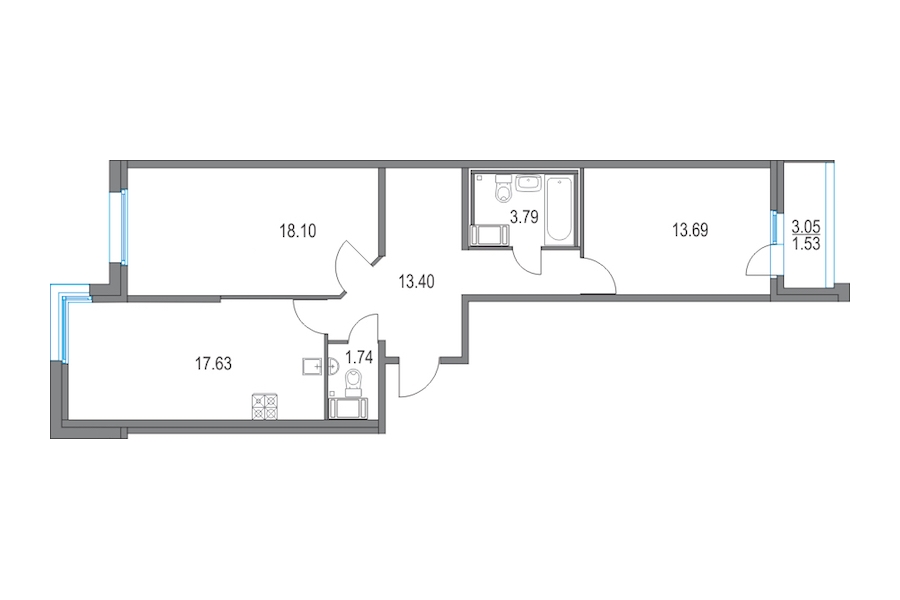 2-комнатная, 68 м² — ЖК ЖК Приморский квартал