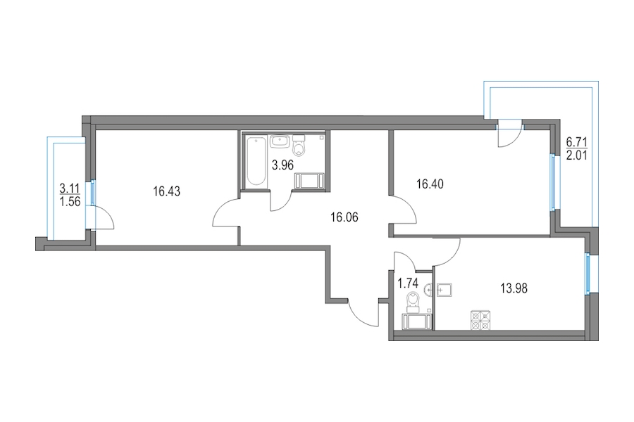 2-комнатная, 69 м² — ЖК ЖК Приморский квартал