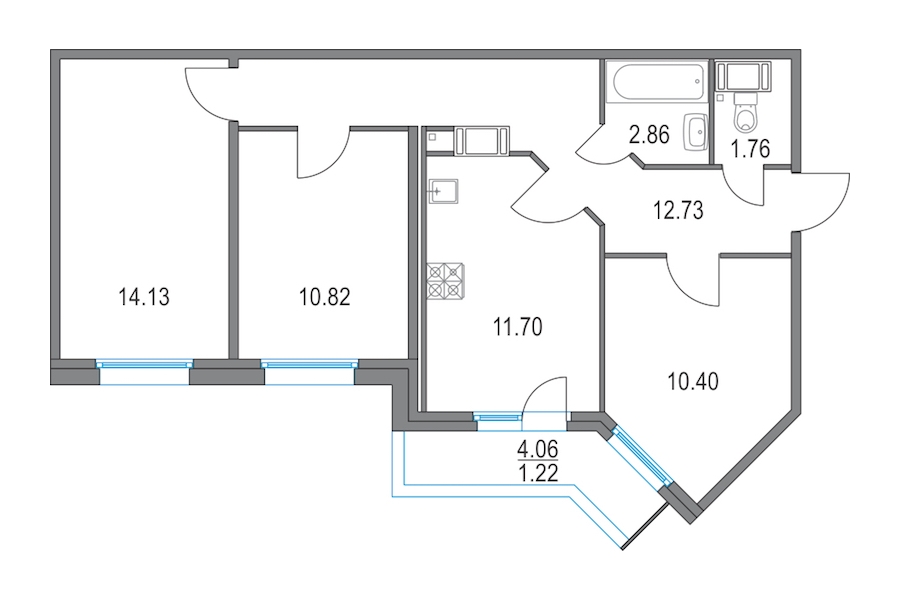 3-комнатная, 64 м² — ЖК ЖК Приморский квартал