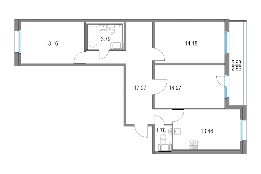 3-комнатная, 79 м² — ЖК ЖК Приморский квартал