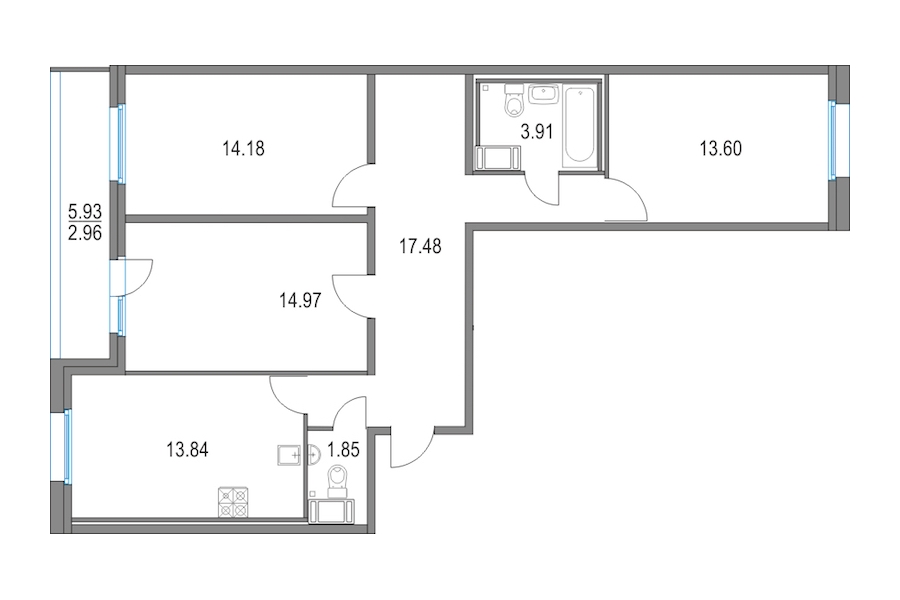 3-комнатная, 80 м² — ЖК ЖК Приморский квартал