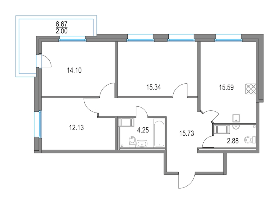 3-комнатная, 80 м² — ЖК ЖК Приморский квартал