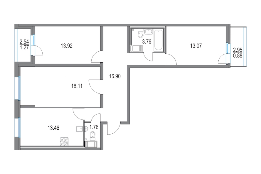 3-комнатная, 81 м² — ЖК ЖК Приморский квартал