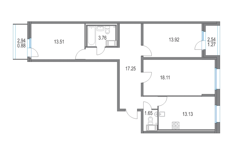 3-комнатная, 81 м² — ЖК ЖК Приморский квартал