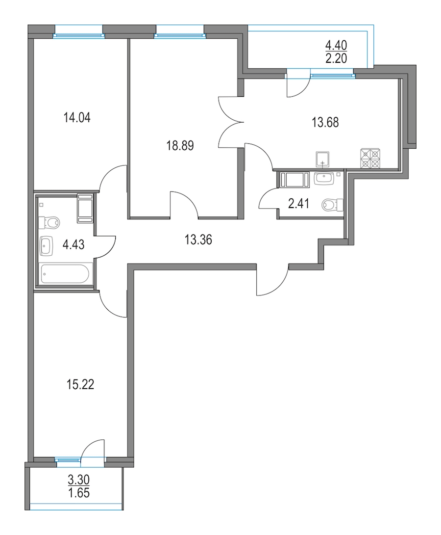 3-комнатная, 82 м² — ЖК ЖК Приморский квартал